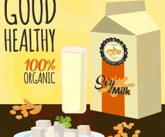 Реклама значки молочных продуктов коробки молока сои