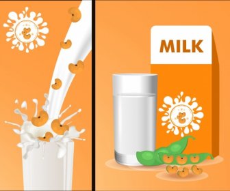 Soybean Milk Advertising Bottle Glass Splashing Liquid Icons