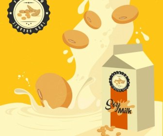Soybean Milk Advertising Splashing Liquid Box Icons Decor