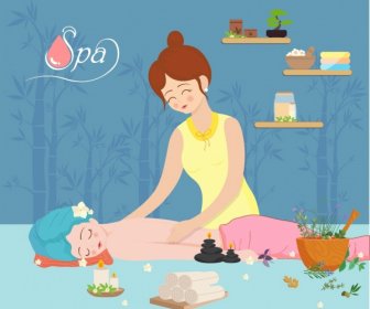 Spa Advertising Background Relaxed Woman Icon Cartoon Characters