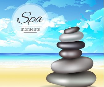 Spa Advertising Background Stacked Stones Blue Sea Decor