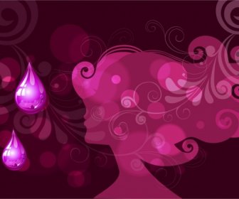 スパの広告の背景に女性のシルエットの花の紫色の背景