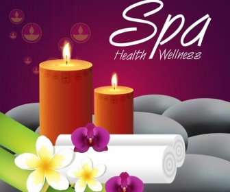 Spa Advertising Banner Candle Flowers Stones Icons Decor