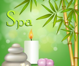 Wellness Werbung Grüne Bokeh Hintergrund Bambus Kerze Symbole