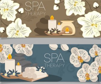 Spa Background Sets Candle Stone Flowers Icons Decor