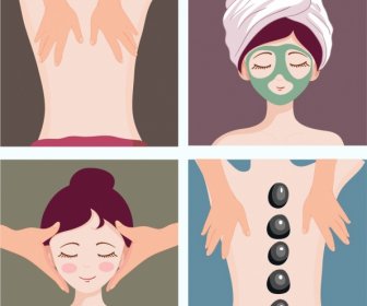 Spa Background Sets Caring Lady Icon Cartoon Character