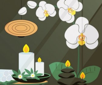 Spa Background Stone Candle Flowers Icons Decor