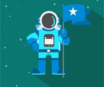 Space Astronaut Holding Flag Vector Illustration