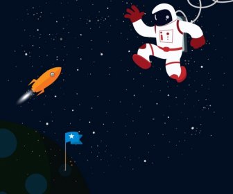 Espacio Background Astronauta Nave Bandera Iconos Ornamento