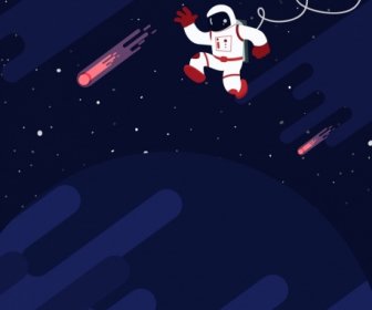 Alan Arka Plan Kuyruklu Yıldızlar Astronot Simgeler Dekor