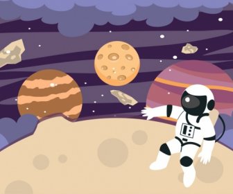 Space Background Cosmos Astronaut Stars Decoration Colored Cartoon