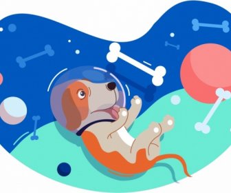 Space Background Dog Bone Ball Icons Floating Design