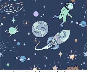 우주 배경 행성 로켓 우주 비행사 스케치