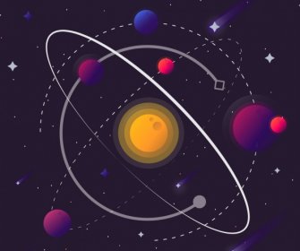 Space Background Planets Solar System Icons Decor