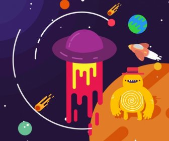 Space Background Planets Ufo Spaceship Monster Icons