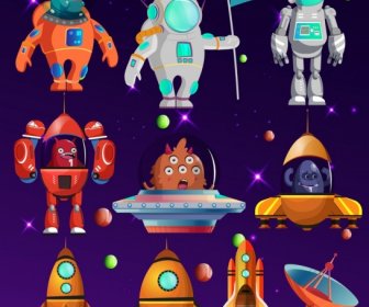 Fondo Espacial Ovni Astronautas Alienígenas Iconos De Satélite