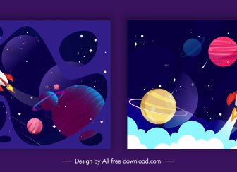Space Backgrounds Dark Colorful Planets Spaceships Decor