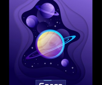 space banner template planet sketch dark violet