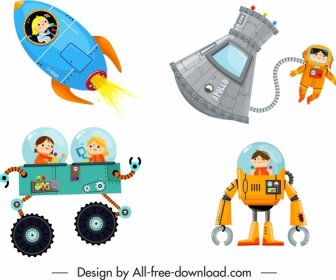 Space Characters Icons Modern Design Cartoon Sketch