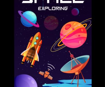 space exploration banner universe elements sketch dark colorful
