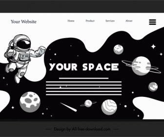 スペースホームページテンプレート黒白宇宙要素装飾