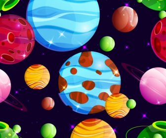 Space Pattern Template Colorful Planets Icons Decor