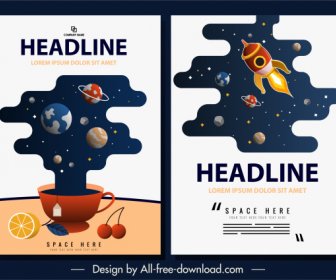 Space Poster Templates Colorful Planets Spaceships Decor
