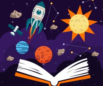 علوم الفضاء سفينة الفضاء والكواكب كتاب خلفية الديكور