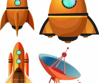 Космическая наука Элементы дизайна Космический корабль Спутниковые значки
