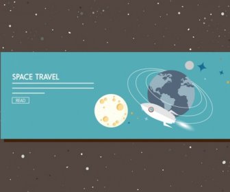 Space Travel Banner Planets Spaceship Ornament Webpage Manner