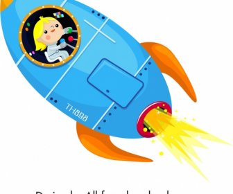 Значок космического корабля красочный современный дизайн мультфильм эскиз