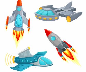 Spaceship Icons Colorful Modern Design