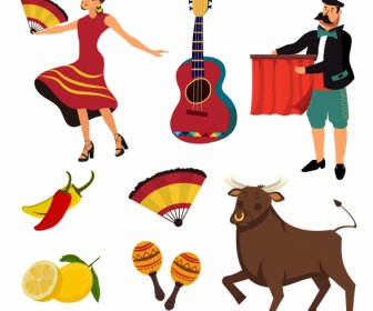 Spain Design Elements Costume Sport Music Culinary Sketch