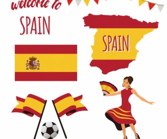 スペインのデザイン要素フラグマップ衣装サッカースケッチ