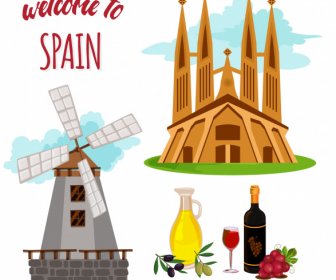 İspanya Turizm Afiş Ulusal Elemanlar Kroki