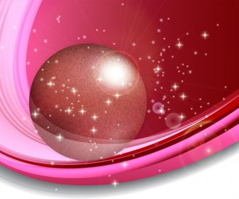 球体と曲線軌道とピンクの背景に輝き