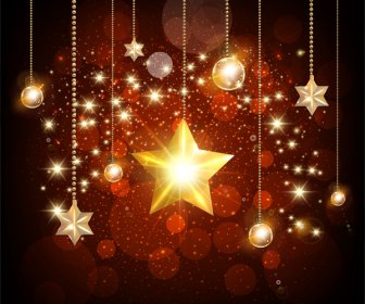 Sparkling Golden Stars And Baubles On Bokeh Background
