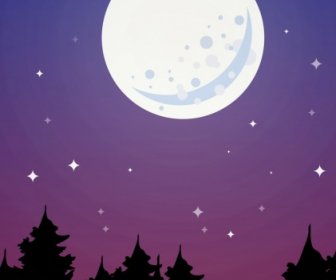 Funkelnde Runde Mondlicht Hintergrund Bäume Silhouette Dekoration
