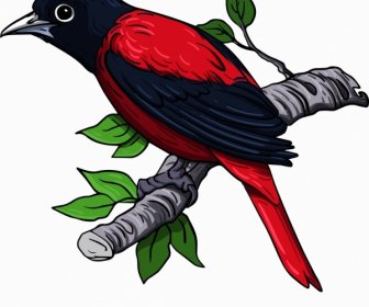 Gorrión Pájaro Pintura Clásica Colorido Dibujo Percha Gesto
