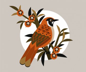 Sparrow Bird Painting Colored Retro Design