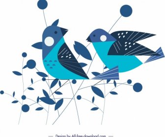 طيور العصفور اللوحة الكلاسيكية المسطحة الأزرق رسم