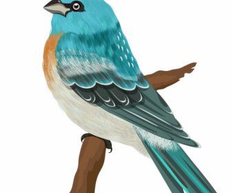 Ikon Burung Pipit Dekorasi Biru Sketsa Bertengger Klasik