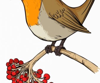 Sparrow Ikon Berwarna Desain Klasik Bertengger Gerakan