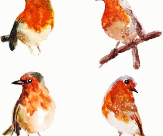 Sparrow Icon Multicolored Watercolor Decor