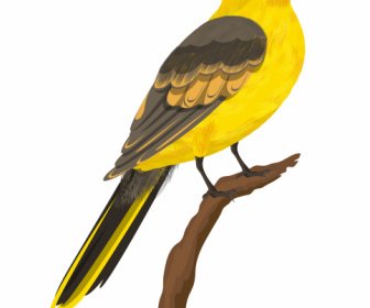 Ikon Burung Pipit Gerakan Bertengger Desain Kuning Klasik