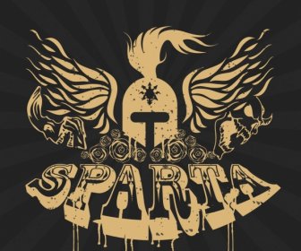 Sparta Banner 3d Retro Texts Helmet Wings Icons