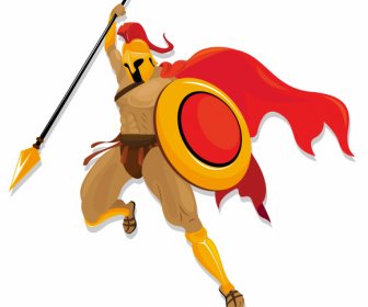 Spartan Knight Icon Attacking Gesture Colored Cartoon Character