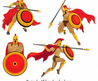 Spartanische Soldaten Symbole Farbige Cartoon-Charakter