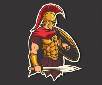 ícone Guerreiro Espartano Elegante Esboço Colorido