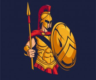 Spartanische Krieger Tattoo-Symbol Farbige Klassische Skizze
